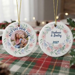 Beste hond-moeder ooit foto bloemenkrans keramisch ornament