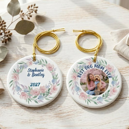 Beste hond-moeder ooit foto bloemenkrans keramisch ornament