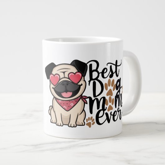 "Beste hond Moeder Ooit" personaliseren pug illust Grote Koffiekop (Voorkant rechts)