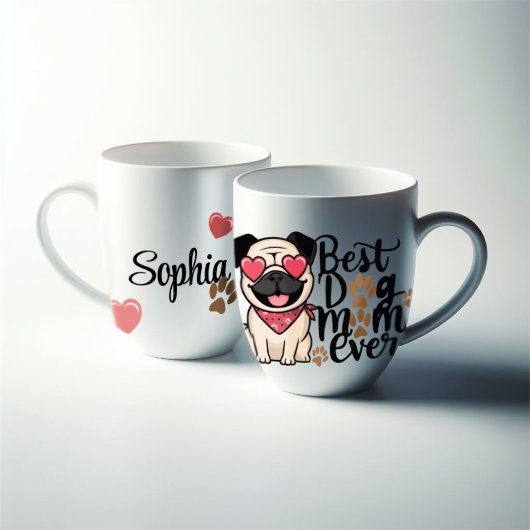 "Beste hond Moeder Ooit" personaliseren pug illust Grote Koffiekop