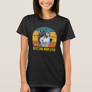 Beste Hond Moeder Ooit Zonsondergang Retro Husky T-shirt