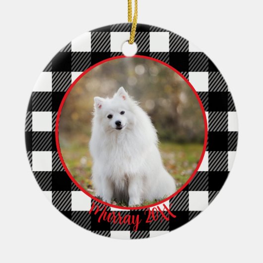 Beste hond ooit Aangepaste naam geruite kerst  Keramisch Ornament (Voorkant)