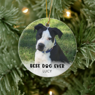 BESTE HOND OOIT Foto Witte Overlay Gepersonaliseer Keramisch Ornament