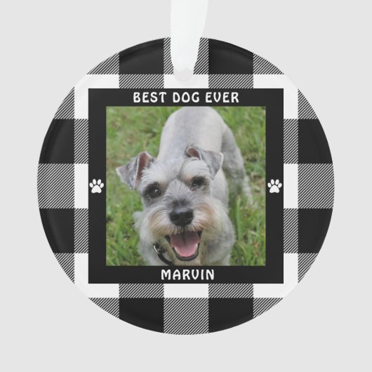 BESTE HOND OOIT Foto Zwart en Wit Buffalo geruit Ornament (voorkant)
