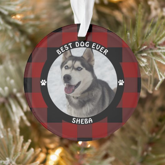 BESTE HOND OOIT Rood Geruit Gepersonaliseerd Ornament (Boom)