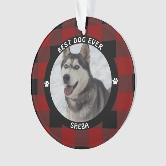 BESTE HOND OOIT Rood Geruit Gepersonaliseerd Ornament (voorkant)