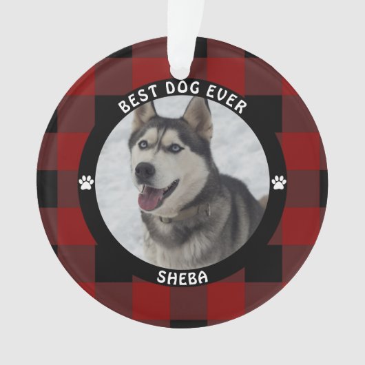 BESTE HOND OOIT Rood Geruit Gepersonaliseerd Ornament (voorkant)