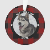 BESTE HOND OOIT Rood geruit Persoonlijk gemaakt Ornament (voorkant)