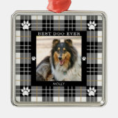 BESTE HOND OOIT Zwart Wit Tan Plaid Metalen Ornament (Voorkant)