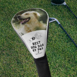 Beste Hond Pap Door Par Foto Vaderdag Golfheadcover<br><div class="desc">Funny fathers day golf head cover met een lijntekening van de poot van een hond die de hand van de eigenaar pompt en de woorden "beste hond vader door par" in een modern vet lettertype. Een fotosjabloon die u kunt vervangen door uw eigen, een schattig liefdeshart en de naam van...</div>