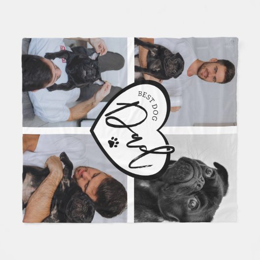 Beste Hond Pap | Fotocollage Fleece Deken (Voorkant (Horizontaal))