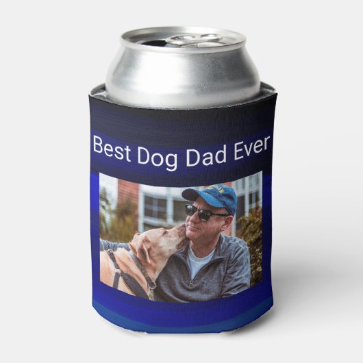 Beste Hond Papa Custom Foto met Blauw schilderen Blikjeskoeler (Blikje Voorkant)