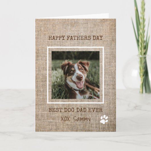 Beste hond papa ooit Burlap foto Vaderdag Kaart (Voorkant)