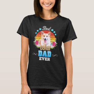 Beste Hond Papa Ooit Corgi Bloemen Retro Vader Dag T-shirt