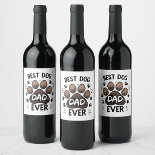 Beste hond papa ooit – Cute Paw Print hond liefheb Wijn Etiket