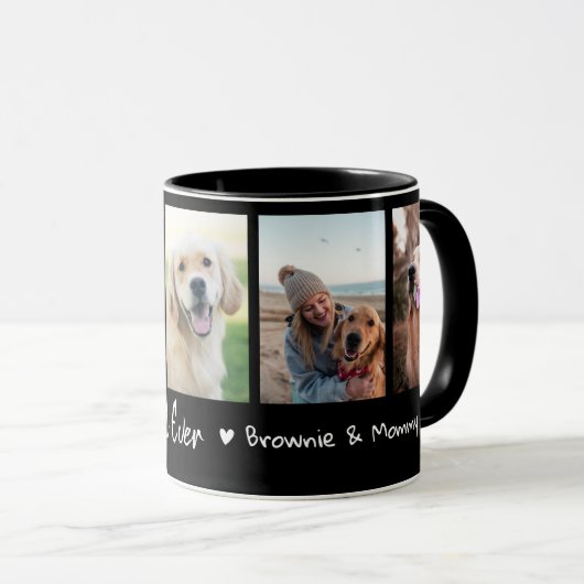 Beste Hond Papa Ooit Huisdier 5 Foto Collage Zwart Mok (Voorkant rechts)