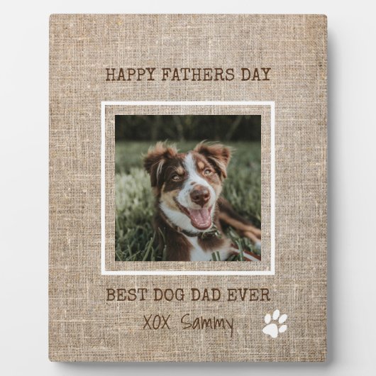 Beste Hond Papa Ooit Jute Foto Vaderdag Fotoplaat (Voorkant)