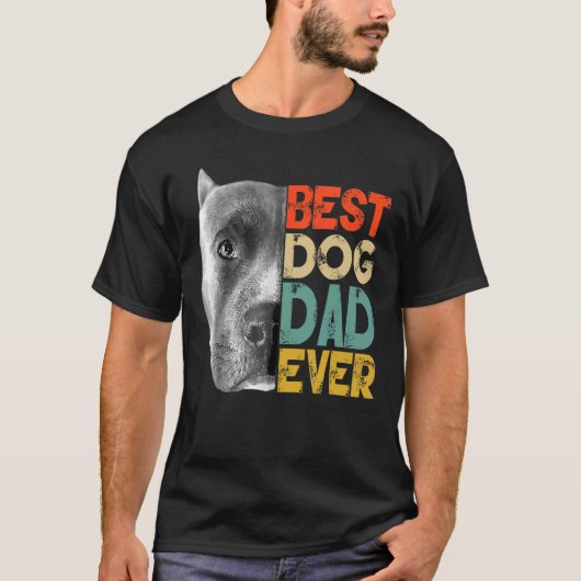 Beste Hond Papa Ooit Pitbull Vaderdag Retro T-shirt (Voorkant)