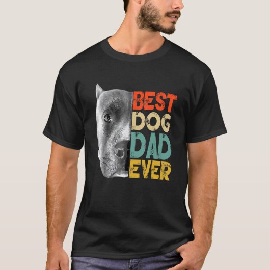 Beste hond papa ooit Pitbull Vaderdag Retro T-shirt (Voorkant)