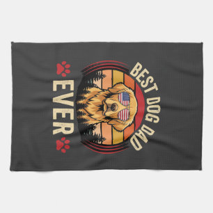 Beste hond papa ooit Retro Golden Retriever Theedoek