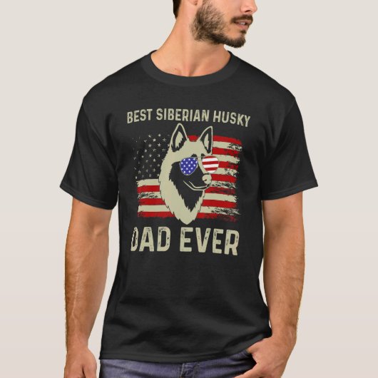 Beste Hond Papa Ooit Vlag Papa Joke Siberische Hus T-shirt (Voorkant)