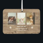 Beste hond vader ooit foto vaderdag luchtverfrisser<br><div class="desc">Drie fotosjabloonontwerpen voegen je eigen favoriete foto's toe aan het rustige gelukkige vaders dag beste hondendag ooit. Let er op dat deze foto's alleen plaatshouders zijn. Het ontwerp is uitgerust met roestvrij hout en schattige pootafdrukken. Als u de kleur of de stijl van de doopvont zou willen veranderen past de...</div>