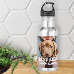 Beste hond vader ooit Modern Aangepast Pet Foto Waterfles<br><div class="desc">Dit eenvoudige en klassieke ontwerp is samengesteld uit serif typografie en voegt een douanefoto toe</div>