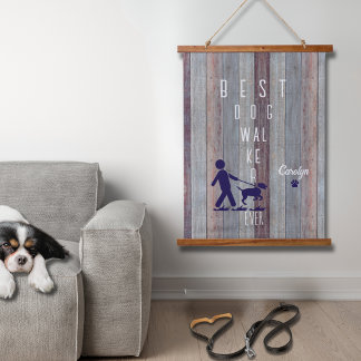 Beste Hond Walker Ooit Hout Topped Wandtapijt Hangend Wandkleed