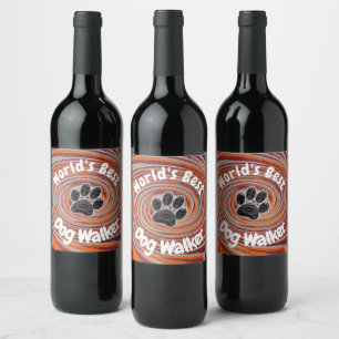 Beste Honden Uitlater Groovy Pootafdruk Puppy Huis Wijn Etiket