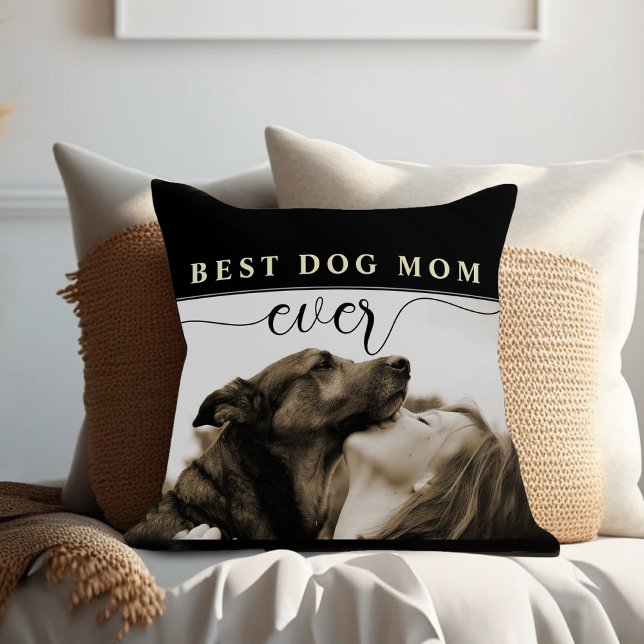 Beste hondenmoeder ooit Moederdag Sierkussen (Best dog mom ever black and white simple modern pillow with photo)