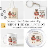 Beste Hondenmoeder Ooit Waterverf Pug Custom Sleutelhanger