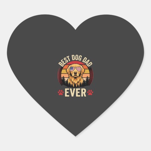 Beste hondenvader ooit Retro Golden Retriever Hart Sticker (Voorkant)