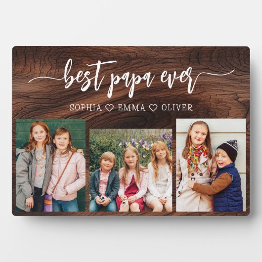 Beste Hout Papa Opa Kleinkinderen Foto Collage Fotoplaat (voorkant)