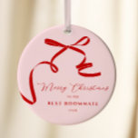 Beste huisgenoot Kerstmis Keramisch Ornament<br><div class="desc">Roze Rode Vrolijke Kerstvakantie Kaart voor uw huisgenoot</div>