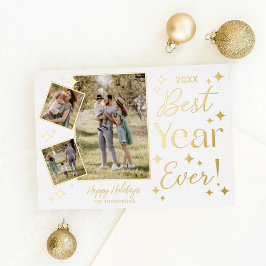 Beste Jaar ooit! 3 Familie fotoscrapbook Collage Folie Feestdagenkaart