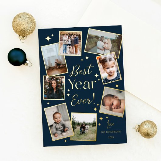 Beste Jaar ooit! 8 Familie fotoscrapbook Collage Folie Feestdagenkaart