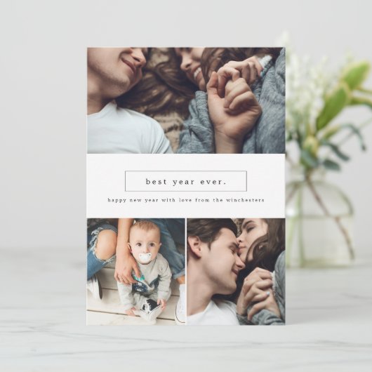 Beste jaar ooit, drie fotocollage, nieuwjaarskaart feestdagenkaart (Staand voorkant)