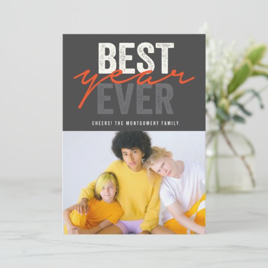 Beste Jaar Ooit Handgeschreven Modern Schrift Foto Feestdagenkaart (Staand voorkant)