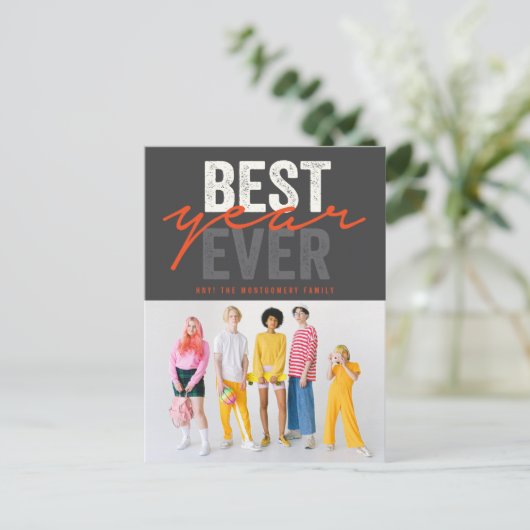 Beste jaar ooit handschrift script moderne foto feestdagenkaart (Staand voorkant)