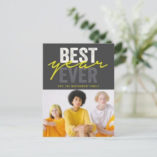 Beste jaar ooit handschrift script moderne foto feestdagenkaart (Staand voorkant)