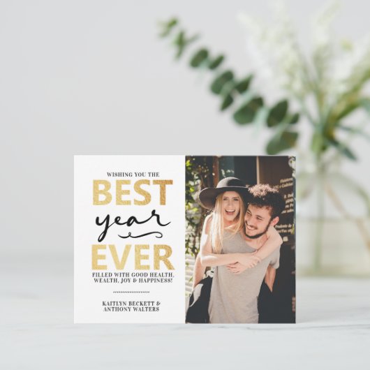 Beste jaar ooit | Happy New Year-foto Feestdagenkaart (Staand voorkant)