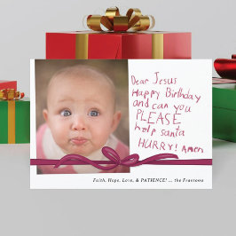 "Beste Jezus" Wijnkrijt notitie Foto Kerstkaart