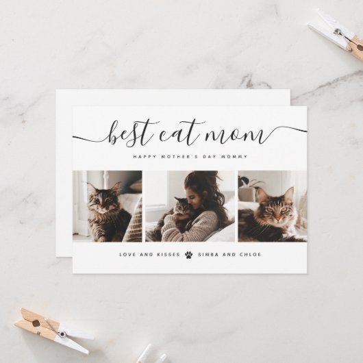Beste kat mam: aangepaste Moederdag kat foto Kaart (Voorkant / Achterkant in situ)