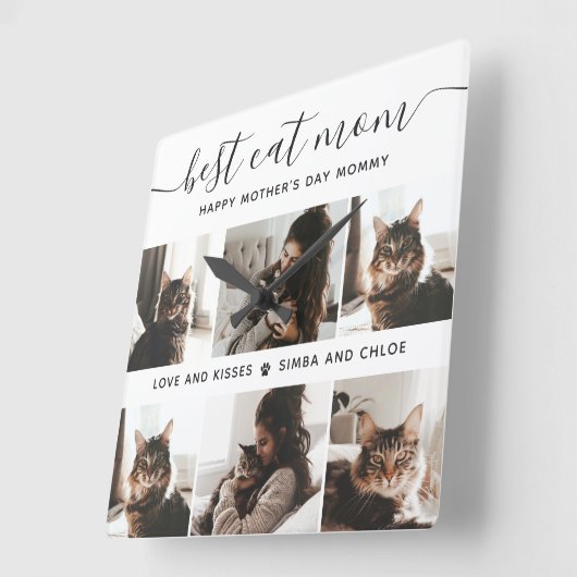 Beste kat mam: aangepaste Moederdag kat foto Vierkante Klok (Hoek)