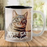 Beste kat mam ooit moderne aangepaste foto- en kat tweekleurige koffiemok<br><div class="desc">Dit eenvoudige en klassieke ontwerp is samengesteld uit serif typografie en voegt een douanefoto toe</div>