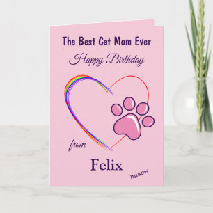 Beste Kat Mam Verjaardag Gevouwen Wenskaart Kaart