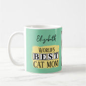 Beste kat moeder 2 foto naam groen geel koffiemok (Links)