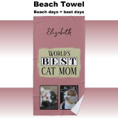 Beste kat moeder 2 foto naam roze groen strandlaken