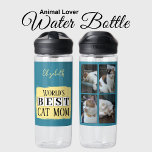 Beste kat moeder 4 foto naam blauw geel waterfles<br><div class="desc">Op zoek naar het perfecte cadeau voor 's werelds beste kattenmoeder? Deze aanpasbare waterfles is een pawsome keuze! Met speelse katachtige design is het de ideale manier voor elk dierenvriend om gehydrateerd te blijven terwijl ze pronken met hun kat. Verwissel de vier foto's met je favoriete snapshots van haar harige...</div>