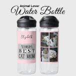 Beste kat moeder 4 foto naam roze grijs waterfles<br><div class="desc">Op zoek naar het perfecte cadeau voor 's werelds beste kattenmoeder? Deze aanpasbare waterfles is een pawsome keuze! Met speelse katachtige design is het de ideale manier voor elk dierenvriend om gehydrateerd te blijven terwijl ze pronken met hun kat. Verwissel de vier foto's met je favoriete snapshots van haar harige...</div>